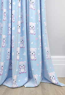 Little Bear, Blue Cotton - Made to Measure Curtains